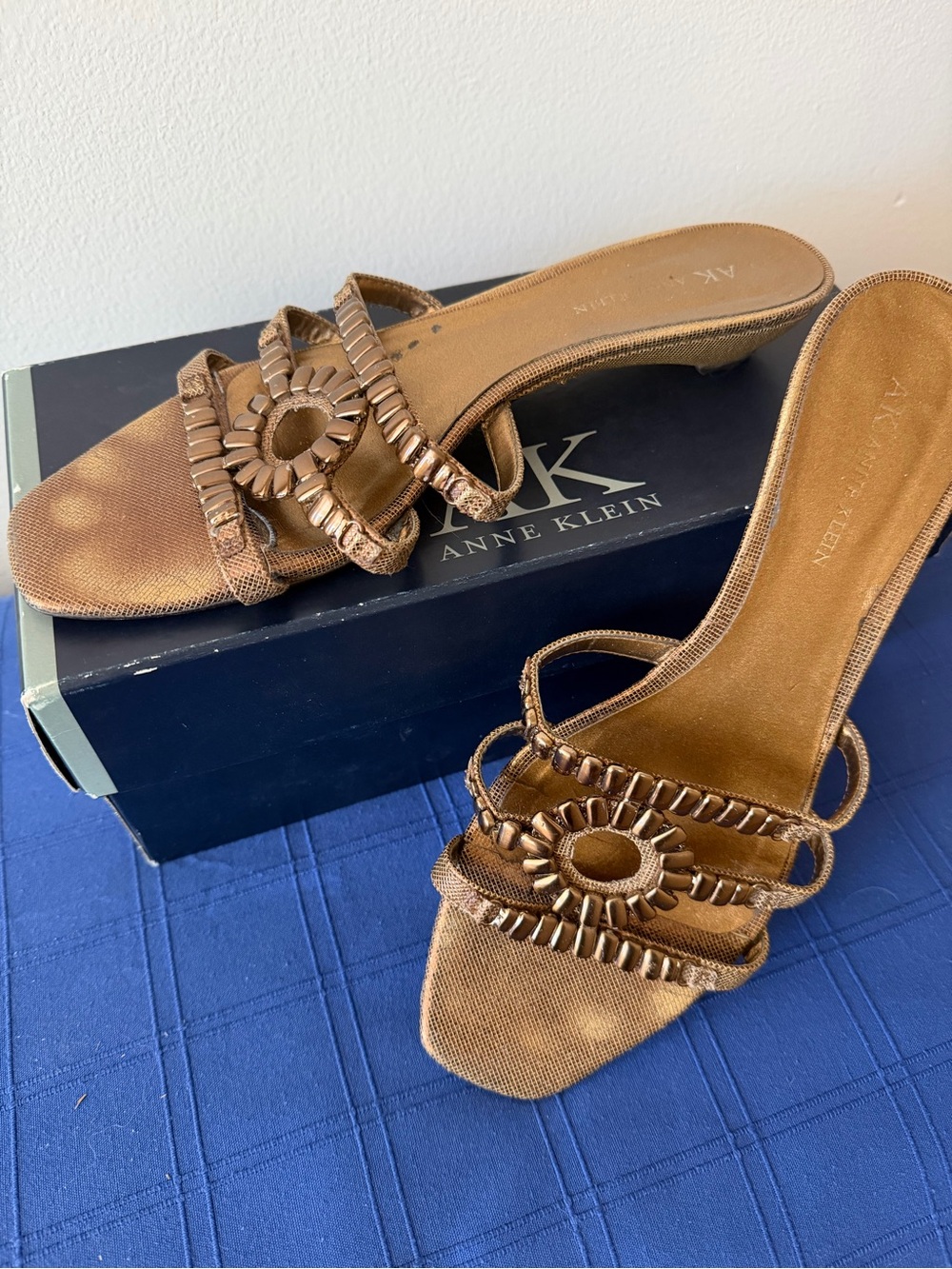 Anne Klein Bronze Braided Ring Slip-On Mules